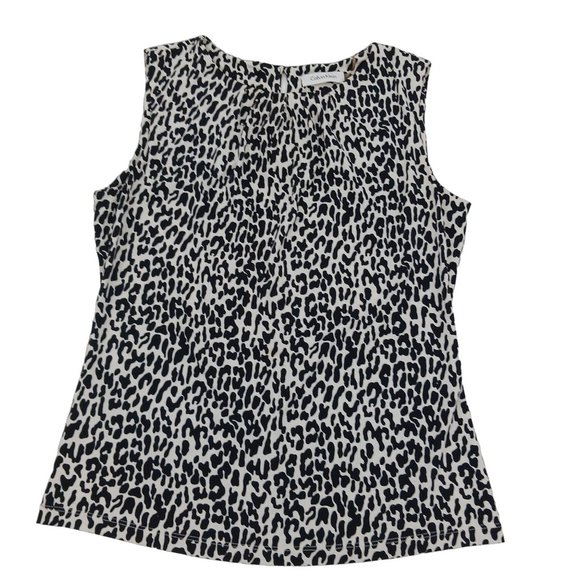 Calvin Klein Tops - WOMENS CALVIN KLEIN SMALL TOP LEOPARD PRINT PLEATED NECK